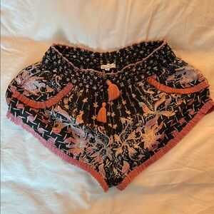 Poupette St Barth Black Shorts with Pink and Orange Floral Trim